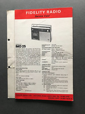 Vintage Fidelity Radio Model RAD 25 Radio Recorder service card