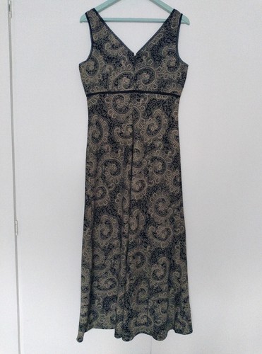 Old Navy Grey Brown Dress M 12 Or Smaller 14 Midi Long Paisley Lovely Feel Party - Picture 3 of 6