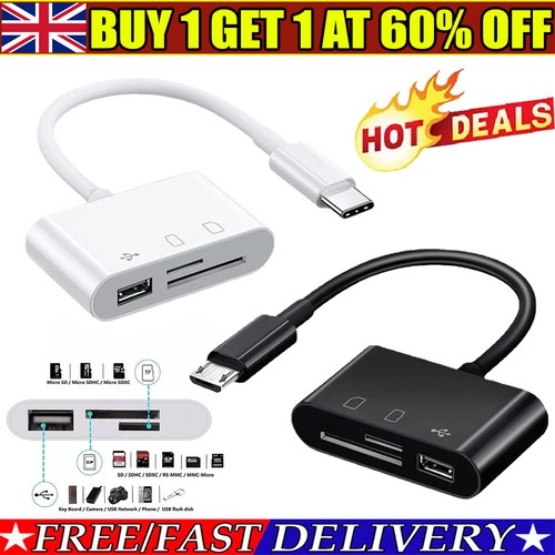 USB-C SD Card Reader, 3 in 1 Micro SD to Type C OTG Adapter for SDHC SDXC TF UK