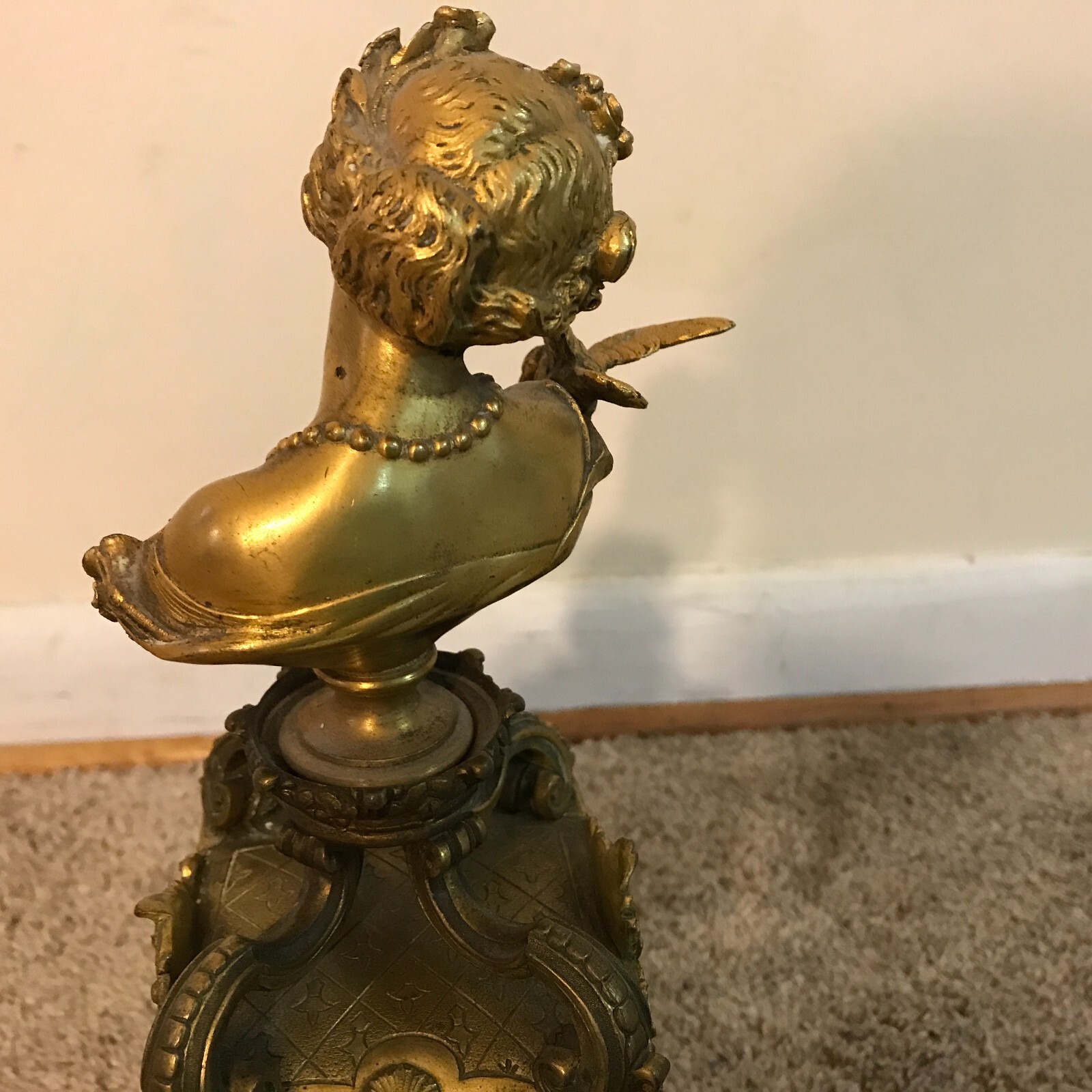 Antique 19th C  French Gilt Bronze Sedan Chair Portrait Clock