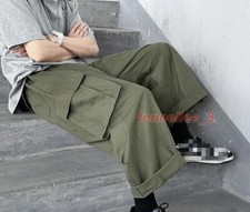Mens Retro Japanese Straight Loose Cargo Pants Trousers Slacks Bottoms Casual