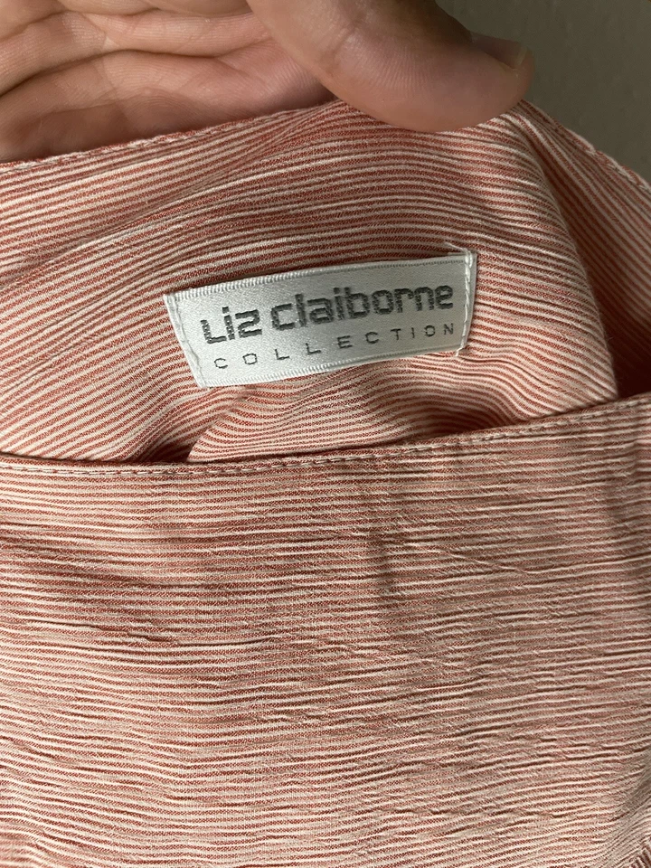 复古 NOS Liz Claiborne 百褶 A 字中裙 14 码粉色纽扣小屋 — 第 3/4 张图片