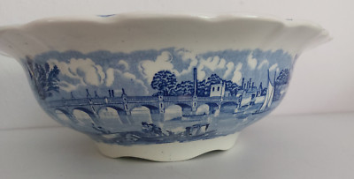 englisches Porzellan Vauxhall Bridge & Greenhithe Kent Palissy Pottery blau Schü