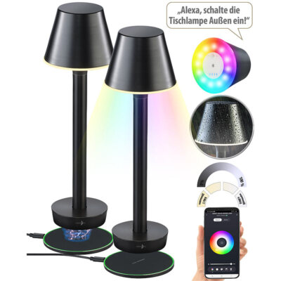 Lunartec Smarte Outdoor-Tischlampe, RGB-CCT-LEDs, App, Bluetooth, 2er-Set