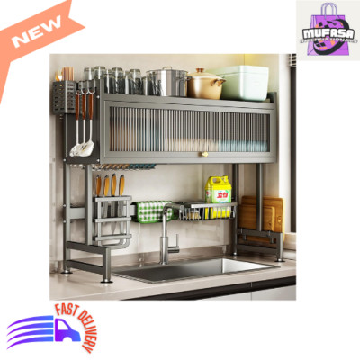 3 Tier Over Sink Dish Drying Rack, Kitchen Sink Space-Saving Rack with Cover