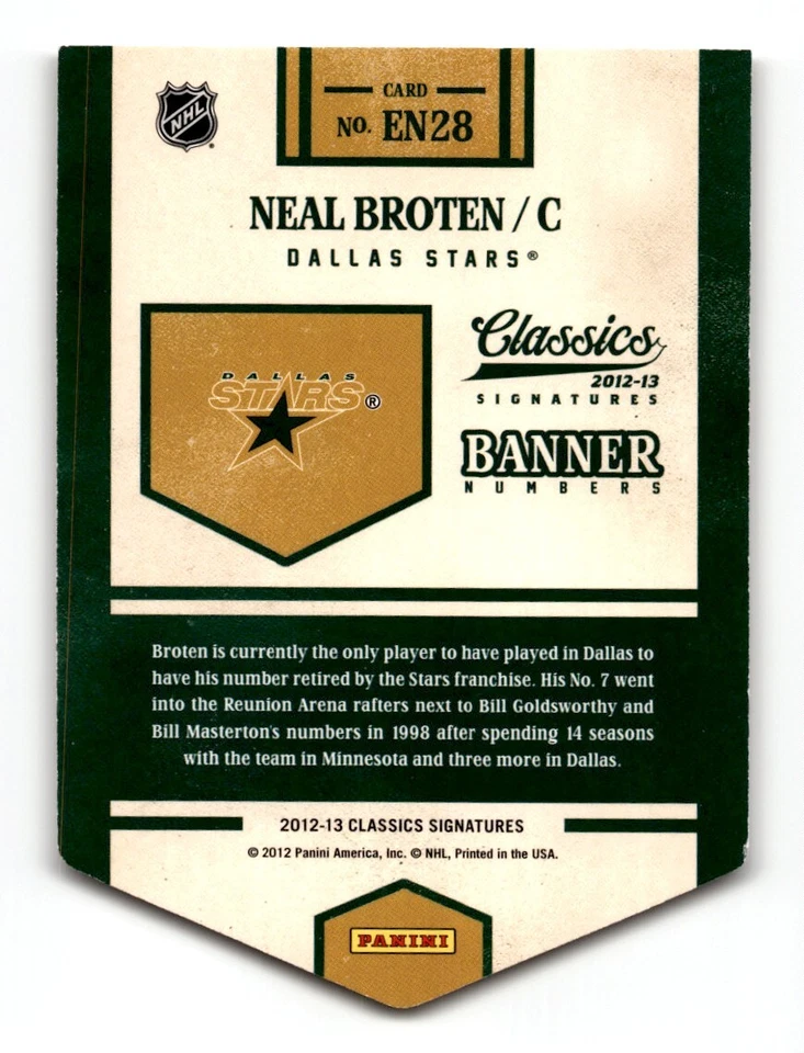Neal Broten 2012-13 Panini Classics Signatures Banner Numbers #EN28 Dallas Stars - Image 2 of 2