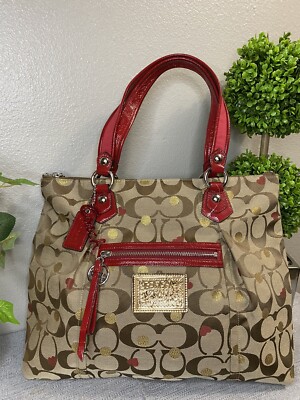 Coach Beige/Red Signature Canvas Poppy Laura Secret Admirer Tote