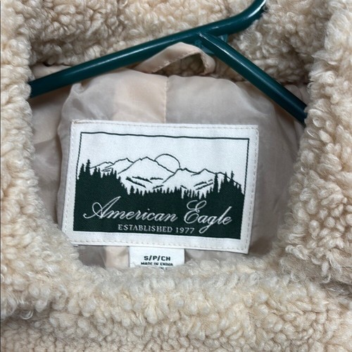 American Eagle Sherpa Moto Chaqueta Talla Pequeña Mujer Crema Sherpa Chaqueta - Imagen 3 de 6