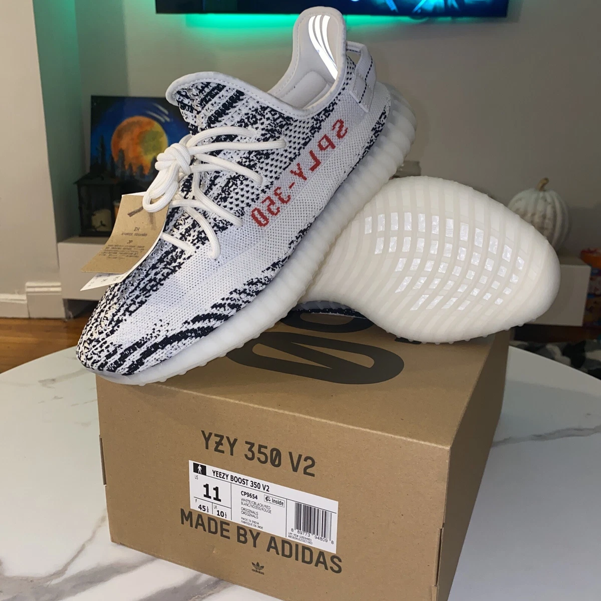 Adidas Yeezy Boost 350 v2 Zebra Size 11 Black White - CP9654 - Brand new