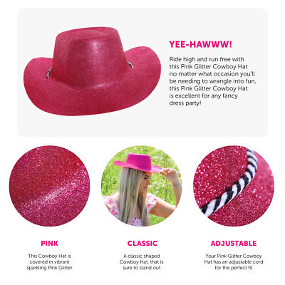 PINK GLITTER COWBOY HAT COWGIRL WILD WEST HEN DO FANCY DRESS LOT CONCERT |  eBay