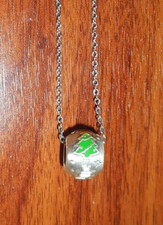 Snowman/XMAS Tree Enamel Pendant Necklace 17" Chain, 1/2" Pendant