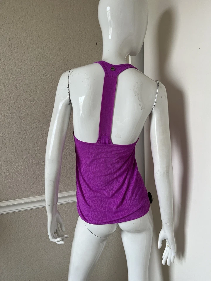 Camiseta sin mangas LORNA JANE rosa brillante magenta estampado animal corredor capas traseras talla S Foto 2 de 4