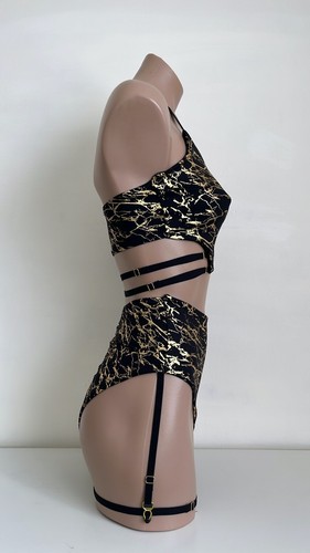 Schminke ⚜️ Pole dance set pole-wear marble gold black baby evil's top bottoms - Picture 13 of 17