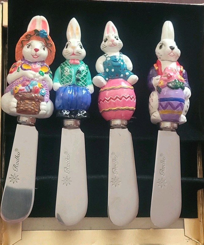 Christopher Radko Ceramic Vtg Pate Knives Easter Bunny Spring Cheese Spreaders