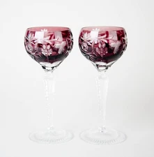 Nachtmann Traube Amethyst Purple Hock Wine Glasses Set of 2 Vintage Crystal