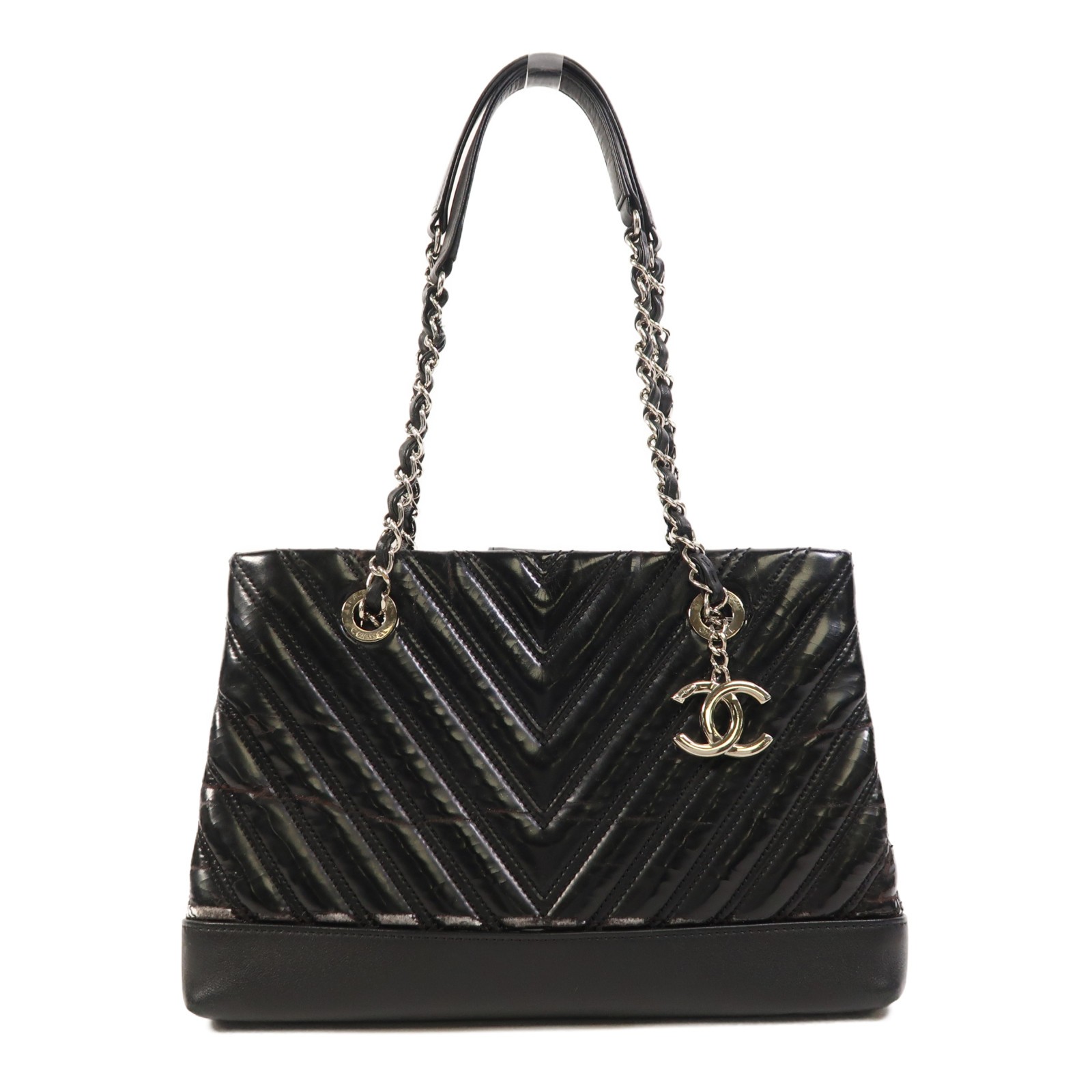 CHANEL CC SHW Chain Shoulder Bag Leather Black