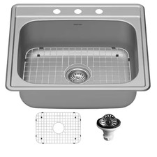 PT-30 18-Gauge Stainless Steel 25 In. Single Bowl Drop-In Kitchen Sink Kit