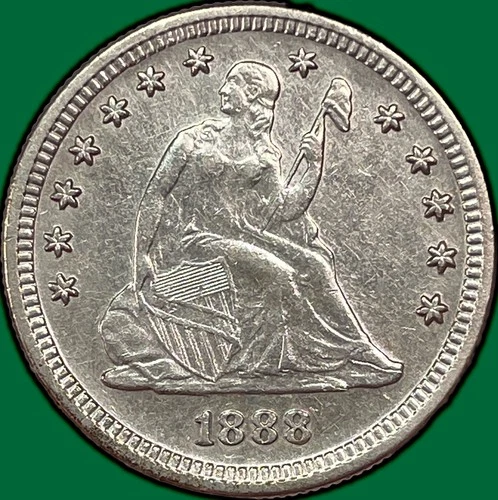 1888-S Seated Liberty Quarter Almost Uncirculated AU Coin, Cleaning #32992