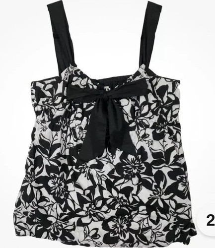 Ann Taylor Loft schwarz & weiß Blumenmuster Baumwolle Cami Tanktop Größe M Babydoll zum Binden