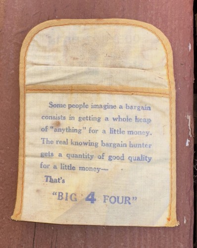 BOLSA DE TELA DE TABACO DE MASCAR GRANDE DE 4 CUATRO TAPONES DE COLECCIÓN CIRCA 1920 - Imagen 2 de 2