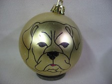 NEW HANDPAINTED BOXER EARS DOWN FACE UNBREAKABLE GOLD CHRISTMAS ORNAMENT 2 1/2"