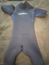 AUNUA Youth Wetsuit US 12 3mm Neoprene Short Sleeve Black Blue Surf Swim Suit