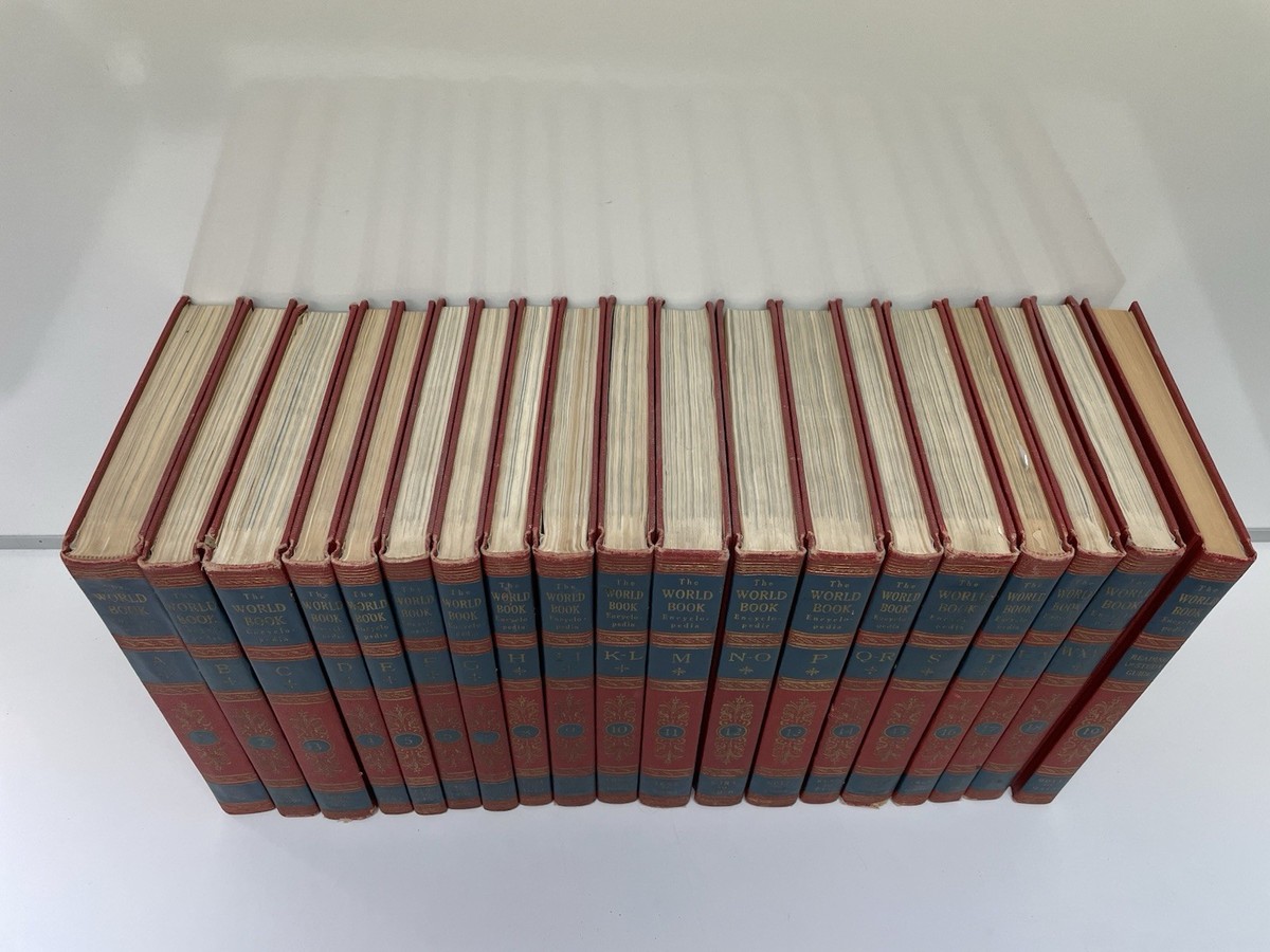 1954 World Book Encyclopedia 19 Volume Set Red & Blue MCM Books