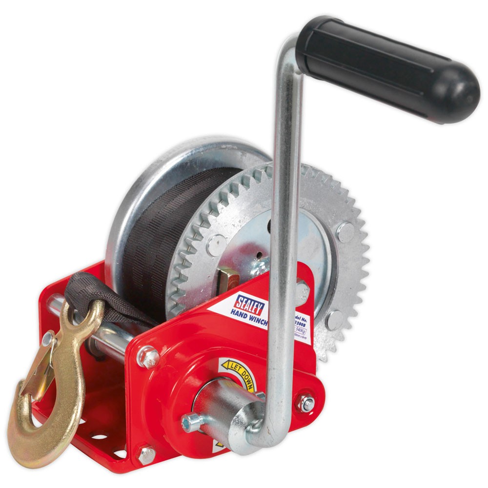 Sealey Geared Hand Winch with Brake & Webbing 540kg Capacity