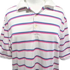 Nike Golf Mens Polo Large White Pink Blue Stripe Tour Performance Dri-Fit