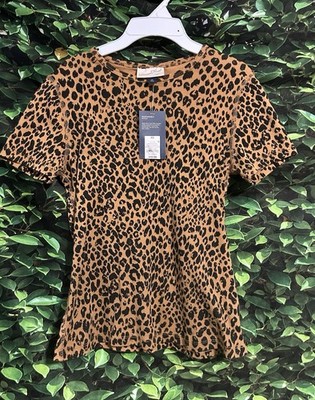 Universal Thread Short Sleeve Crew Neck T-Shirt Top Leopard Print Brown XS New