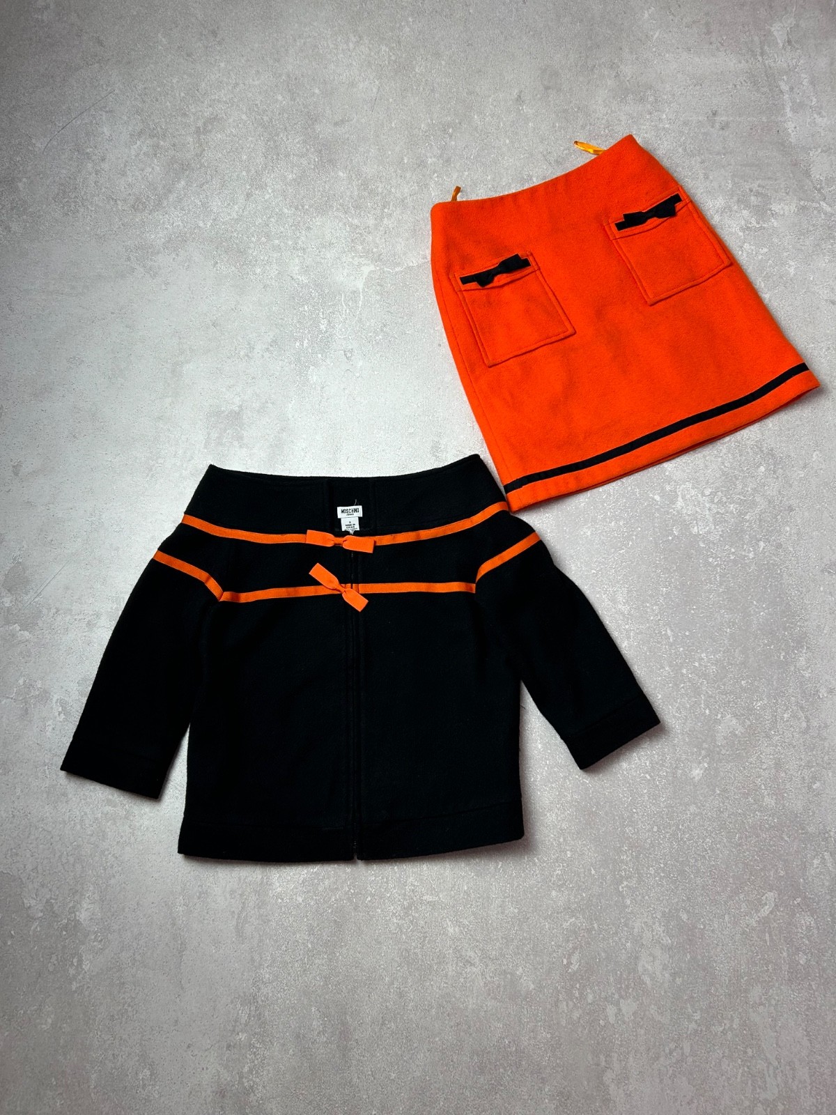 Moschino Cheap and Chic Vintage Skirt Suit Set Orange Black Blazer & Skirt Sz 42