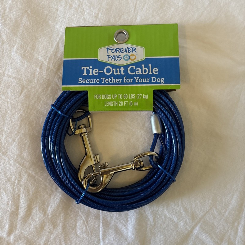 Forever Pals Tie-Out Cable for Dogs up to 60 Lbs Length to 20 ft Heavy Duty Blue