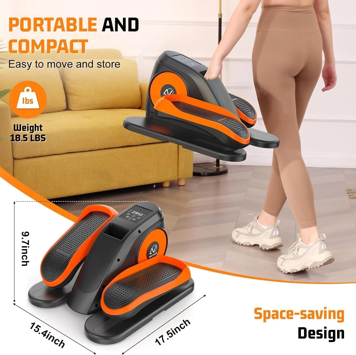 Electric Elliptical Machine, Under Desk Leg Exerciser Fully Assembled w/ 3 Modes