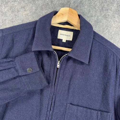 Norse Projects Jacket Mens Small Blue Jens Zip Cotton Wool Flannel Overshirt - product listing photo