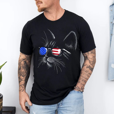 Cat 4th of July Meowica Merica Kitty USA American Flag Cool T-Shirt