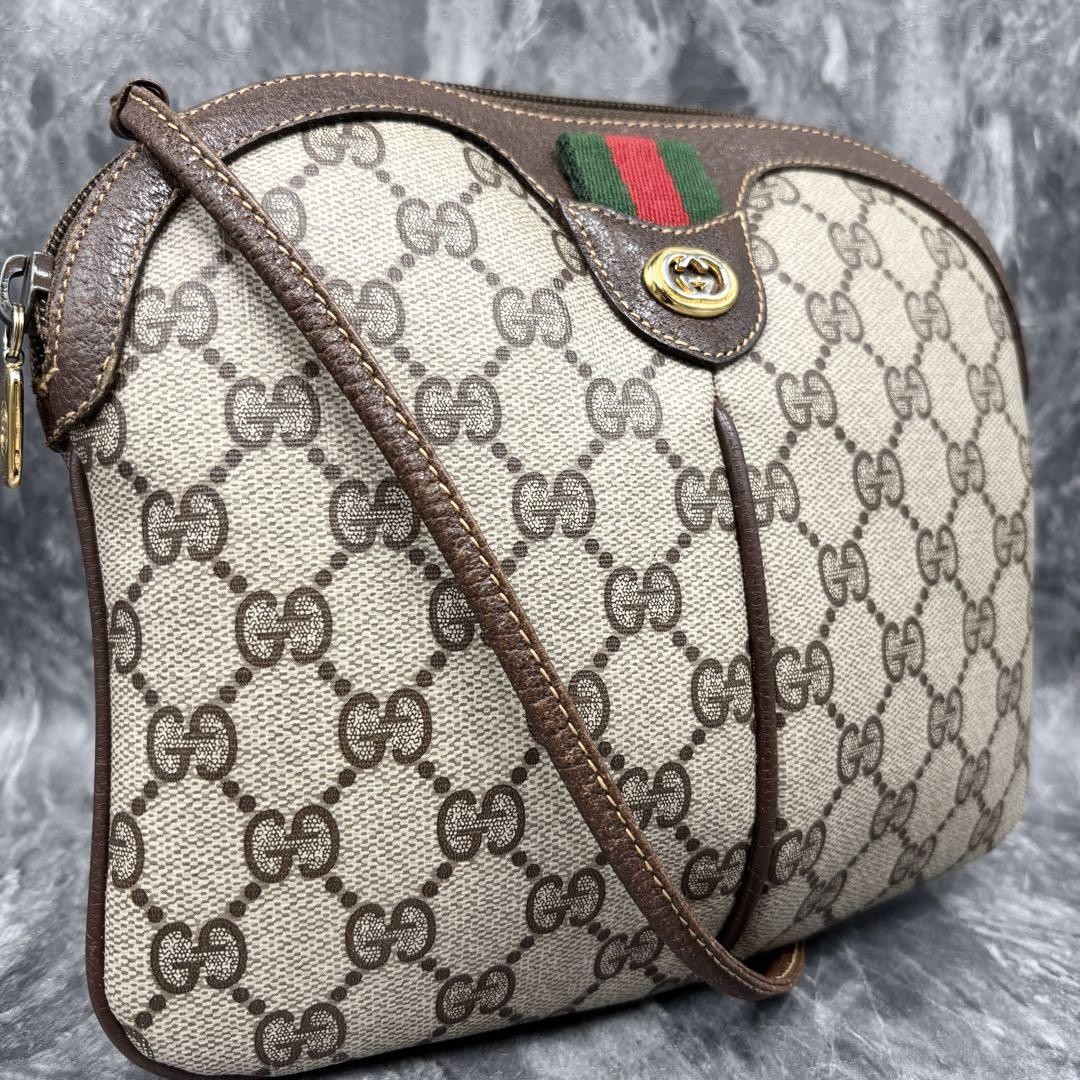 Gucci GG Leather Sherry Line Shoulder Bag Beige Pre-Owned Authentic