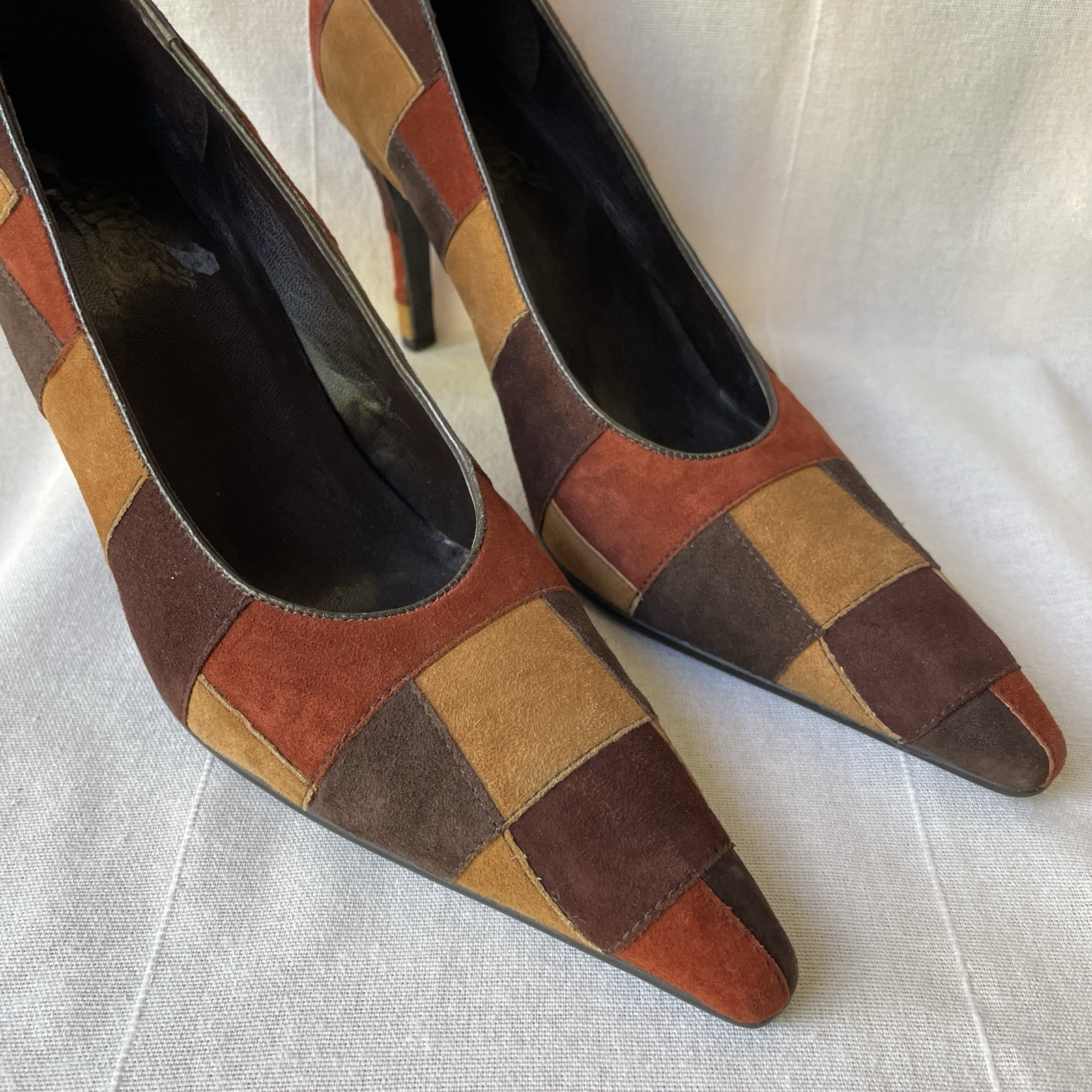 Vintage patchwork suede leather pointed-toe pumps… - image 4