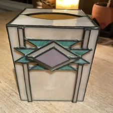 Vtg Leaded Stained Glass Tissue Box Cover Slag W/ Raised Southwestern Design