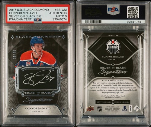 2017 UPPER DECK BLACK DIAMOND SILVER ON BLACK SIGNATURES CONNOR McDAVID /50 PSA9
