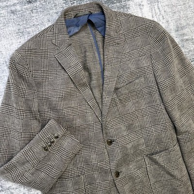 Hackett London Blazer Jacket Mens 44R Brown Glen Check Knit Unstructured Wool