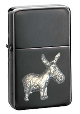 Z46 Donkey Pewter on BLACK flip top petrol lighter windproof