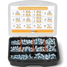 240-Piece Grease Fittings Assortment, SAE & Metric Zerk Grease Fittings (1/4"...