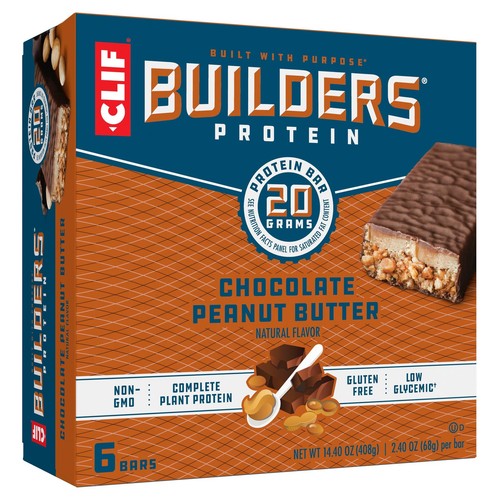 CLIF Builders - Chocolate Peanut Butter Flavor - Plant Based Protein Bars - G...