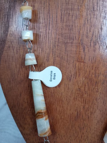 Vtg Mexico Hand Carved Onyx Marble Stone Pendant Aztec Beaded Metal Necklace - Picture 6 of 10