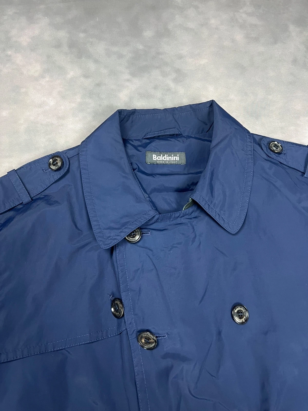 Baldinini Italy Luxury Navy Double Breasted Trench Coat Jacket Men's Size IT 54  image 5