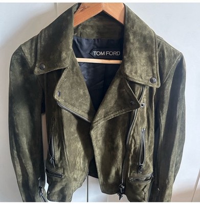 Tom Ford Green Suede Moto Jacket Asymmetrical Design Size Small