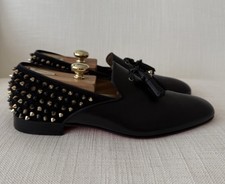 Mocassini da uomo Christian Louboutin nappa tarassaco in pelle nera a punta taglia 43,5