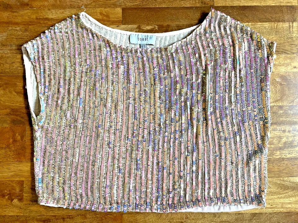 Coast Gold Sequin Top Cap Sleeve Top UK 12 – Cropped Partywear - Image 2 of 4