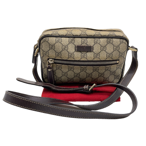 echt Gucci GG Supreme PVC x Leder braun 201447 Schultertasche NS080586