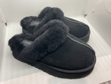UGG Disquette platform slippers in black suede with sheepskin lining Size 9 USA